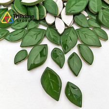 500g/1.1lb Leaf-Shaped Ceramic Mosaic 1.57 x 0.87 inches, Dark Green