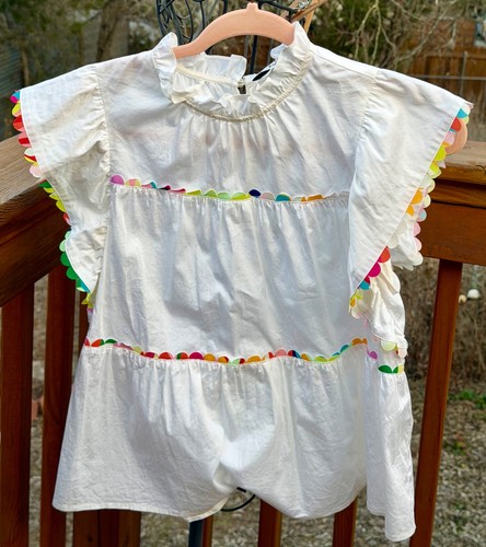 Crosby by Mollie Burch Nadine White Blouse Colorful Trim UNWORN Mint Condition