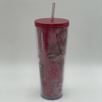 Starbucks Tumbler Holiday Poinsettia Enchanted Forest Pearl 24oz Venti Cold Cup 