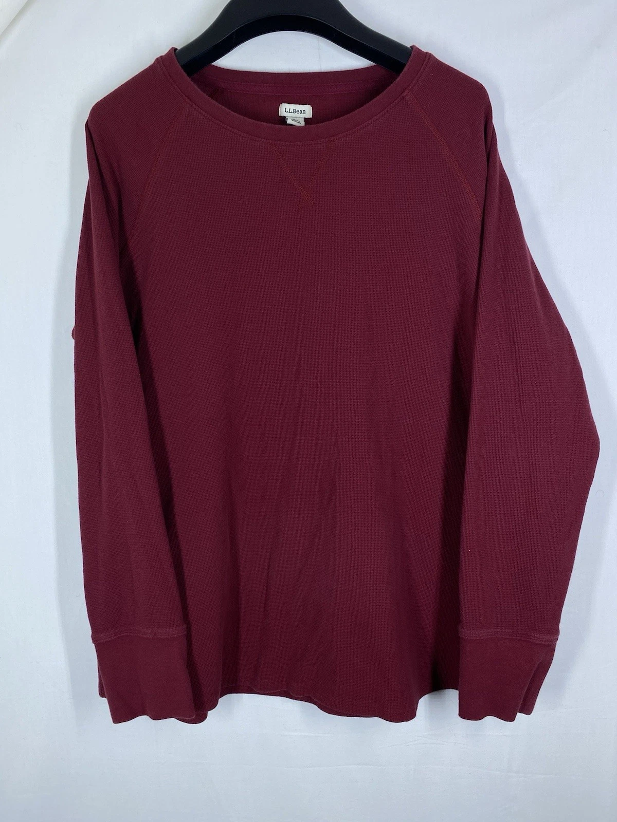 LL Bean Shirt Mens Large Maroon Red Crew Neck Base Thermal Long Sleeve Pullover
