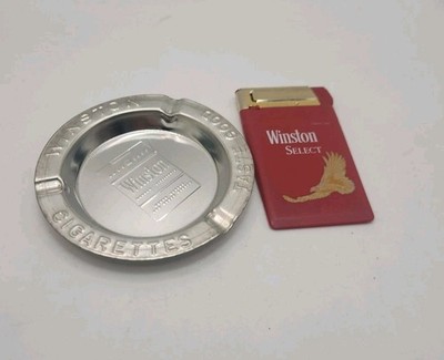 Winston Cigarettes Vintage Metal Ashtray Slim Pack Lighter Lot Smoke 