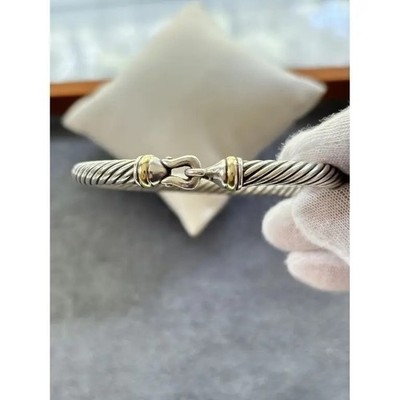 David Yurman 5mm Cable Flex 925 Sterling Silver Buckle Bracelet Large