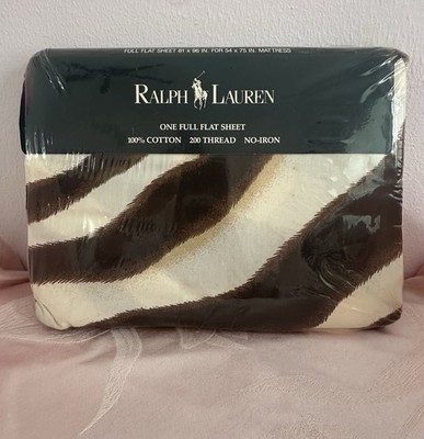 Rare Vintage Ralph Lauren Zanzibar Full Flat Sheet Zebra Tiger Print Bedding New