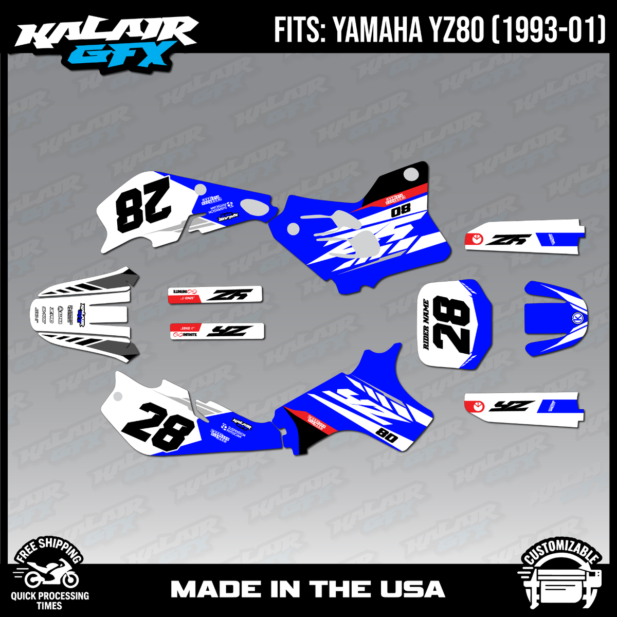Graphics Kit for Yamaha YZ 80 (93-01) YZ80 Factory Series-Blue | eBay