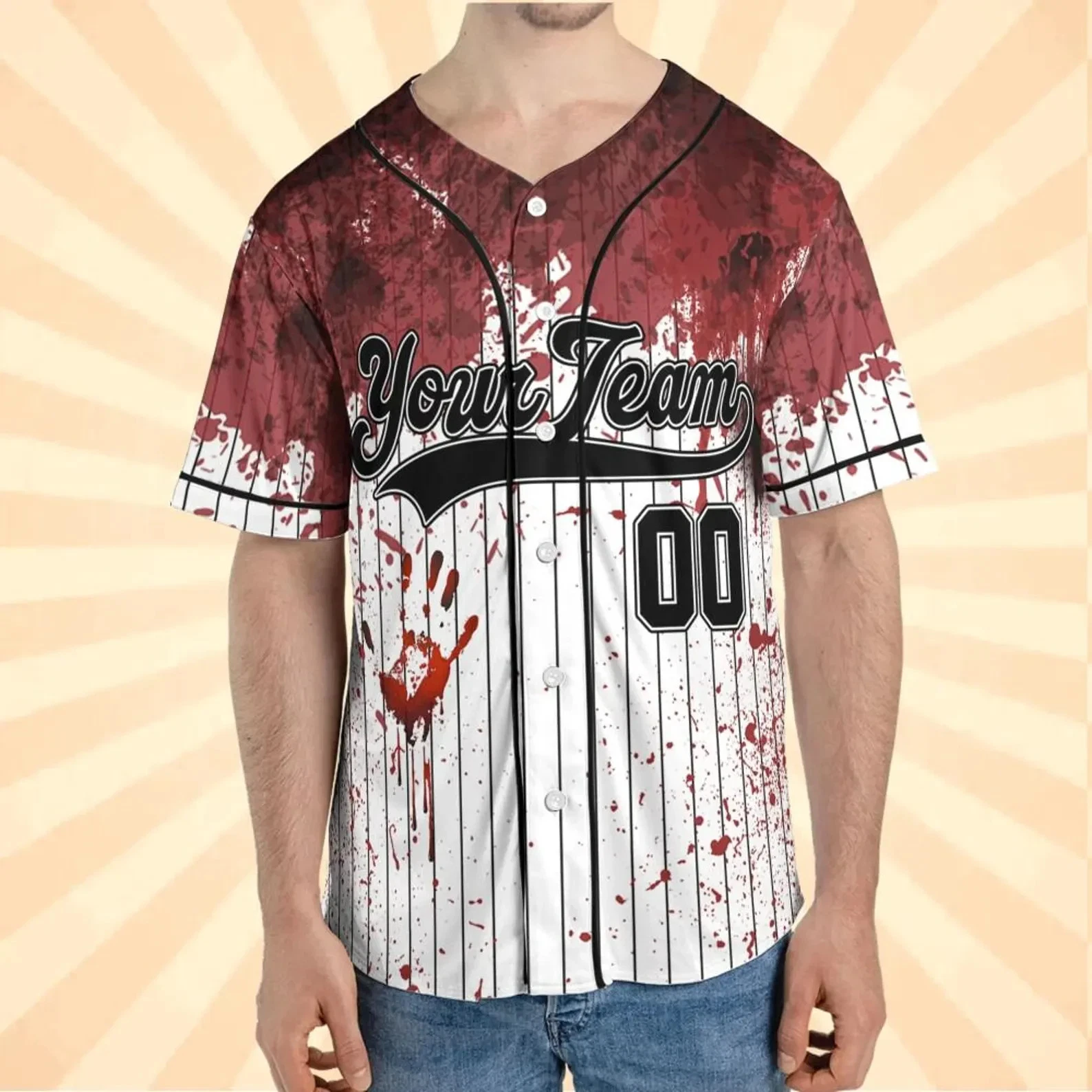 Personalized Blood Stain Black Halloween Baseball Jersey