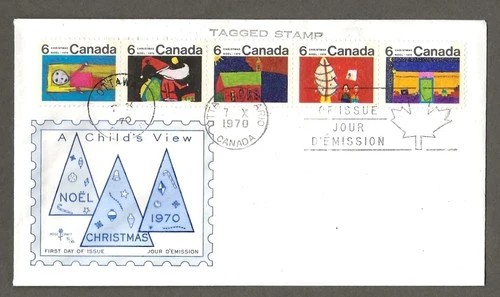 Canada first day cover, Ottawa, 1970 Xmas tagged 6 cent strip of 5, #2 [508