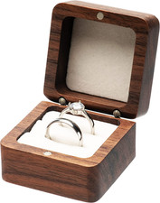 Square Solid Wood Double Ring Box Case for Wedding Ceremony Engagement Proposal,