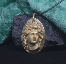 Alexander der Große Silber & Bronze Halskette, altgriechischer Anhänger, Tapf...