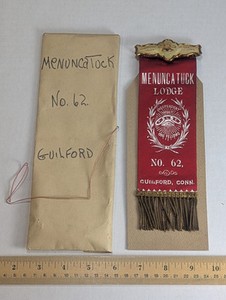 IOOF OddFellows FLT Red/Black Ribbon Menuncatuck Lodge 62 Guilford CT w/Envelope