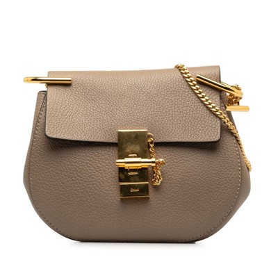 Chloé Chloe Drew Chain Shoulder Bag Beige Gold Leather Women's
