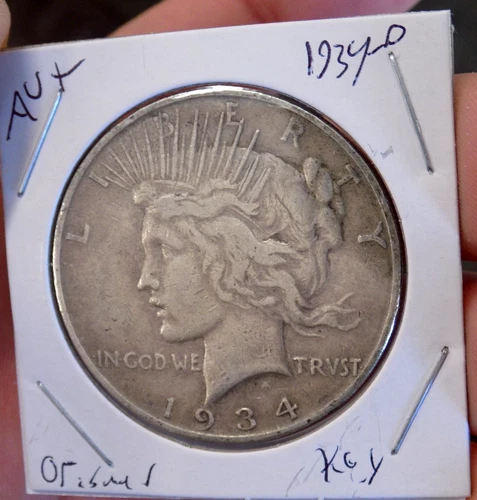 PEACE SILVER DOLLAR 1934 D KEY DATE NICE ORIGINAL  TO AU KEY DATE