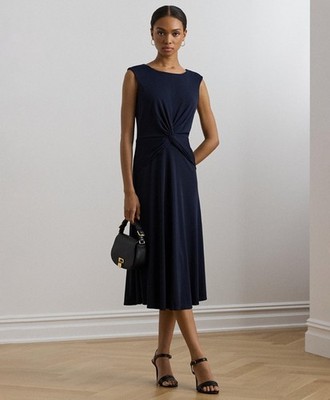 Lauren Ralph Lauren Women's Twist-Front Jersey Dress Color Lighthouse Navy $135