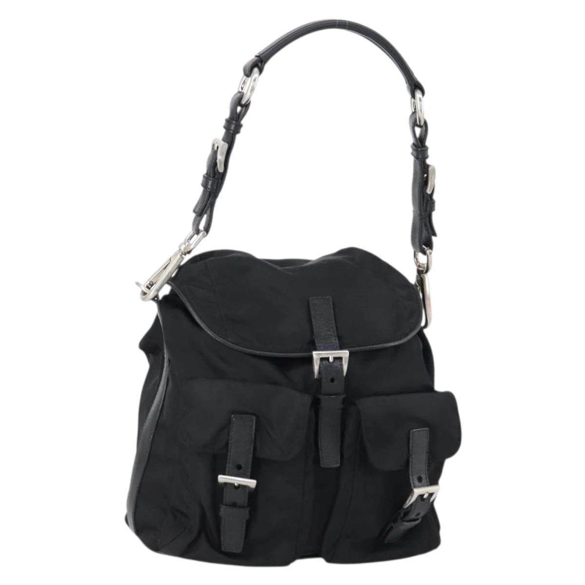 PRADA Backpack Nylon Black Silver Auth 153034 Prada Black Nylon Backpack with Silver-Tone Hardware main image 3