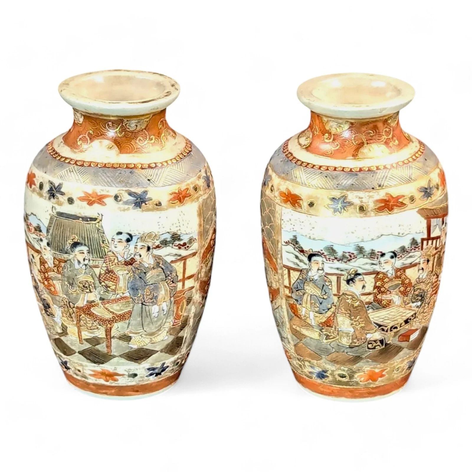 Antique Hand Painted Vases, Kutani, Japan, Meiji Period