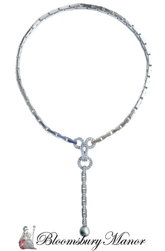 Cartier Agrafe Diamond & Pearl Necklace in 18k White Gold, Original Case