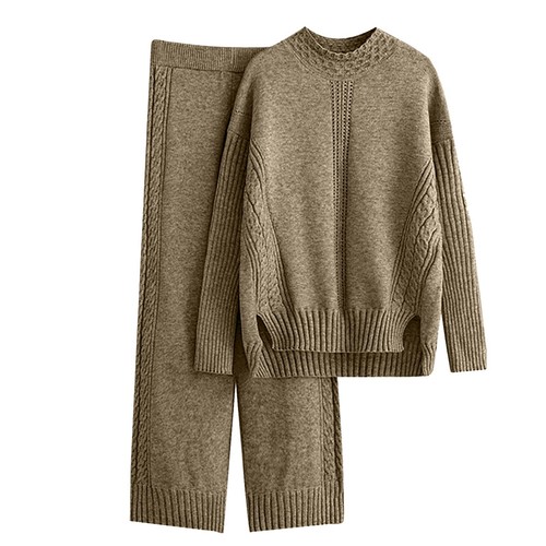 Women 2 Piece Outfits Long Sleeve Knit Pullover Sweater Top Wide Leg Pants Home - Picture 8 of 48