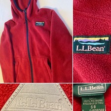 LL Bean Child  s Hooded Fleece Size S 8 Christmas XMas Red Blue Trim Long Sleeve