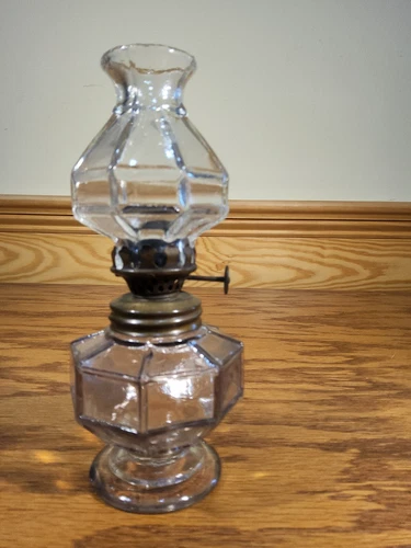 Antique Miniature Oil Lamp Smith I Fig 192 Milk Glass "Mission" Block Pattern