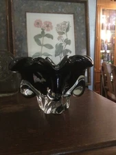 Vintage Eagleman￼ Black To Clear Crystal Footed Bowl Bohemia Czech