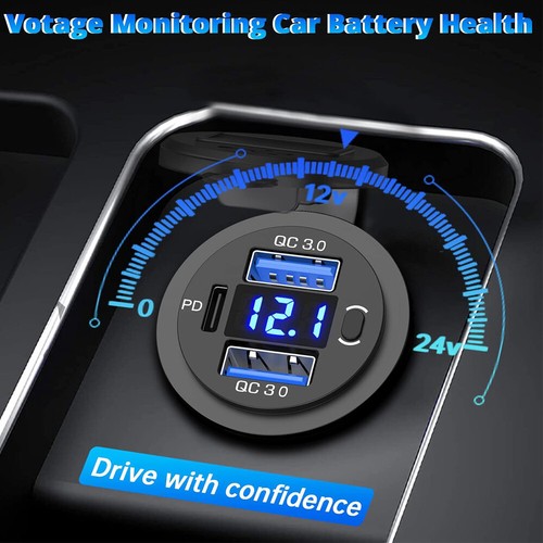 Alimentatore Universale Regolabile Adattatore Presa Accendisigari 12V Con Voltmetro E Amperometro - Caricabatterie USB Doppia Porta, Impermeabile IP67, Marca FXC Morsetto Batteria Auto