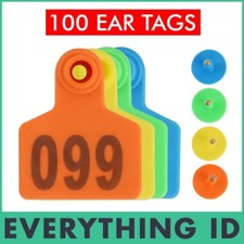 100 SMALL 5x4cm LIVESTOCK EAR TAGS SHEEP COW PIG CATTLE NUMBERED ANIMAL PLASTIC
