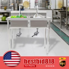 2 Compartment Commercial Sink w/ Double Faucet Restaurant Sink Stainless Steel