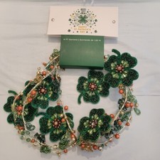 St Patrick  s Day Green Shamrock Beaded Garland 6ft Bling Shamrocks Clover