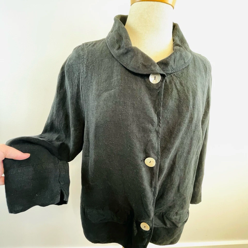 Oska Size 12 M 2 Charcoal Grey Linen Jacket Coat German Designer - Image 3 of 4