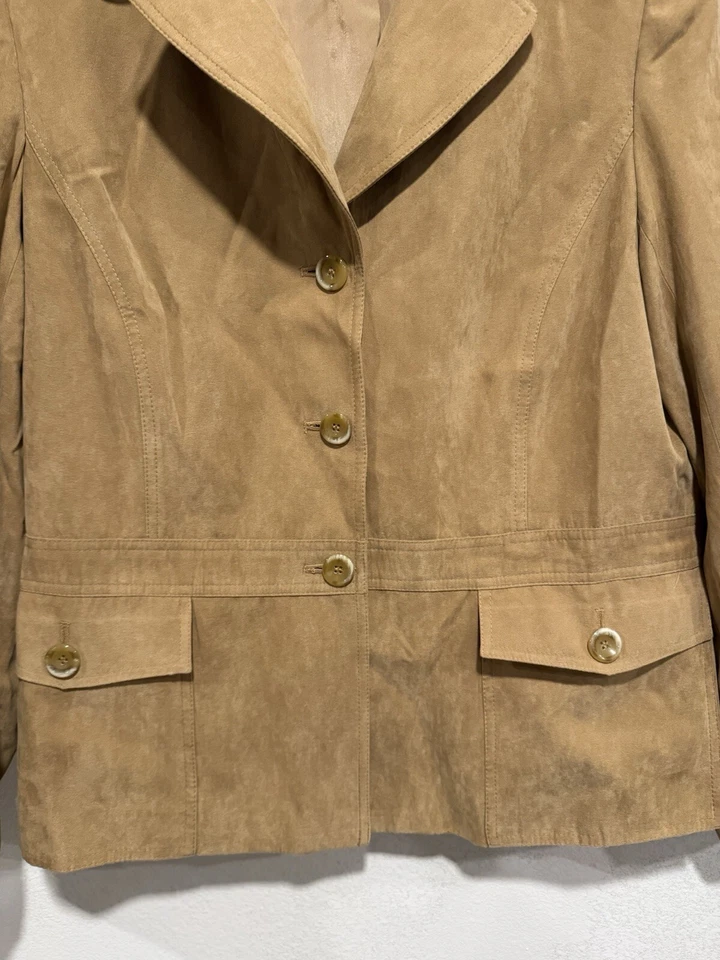 Judith Hart 16 Camel button down pockets faux suede long sleeve jacket - Image 2 of 3