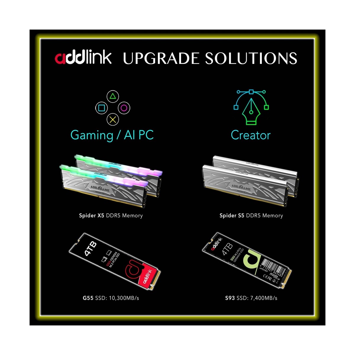Addlink G55 1TB PCIe Gen5 NVMe M 2 SSD- Up to 10,200 MB s - Gaming, Photograp