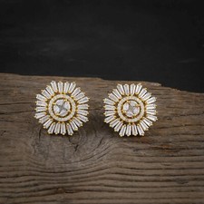 Women CZ Stud Earrings Gold Plated Ear Jewelry Cubic Zirconia Floral Earring