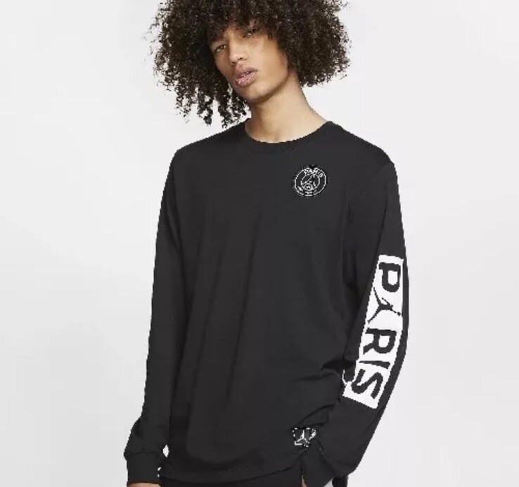 Nike Black Jordan PSG T-Shirt Long Sleeve Mens M Paris St