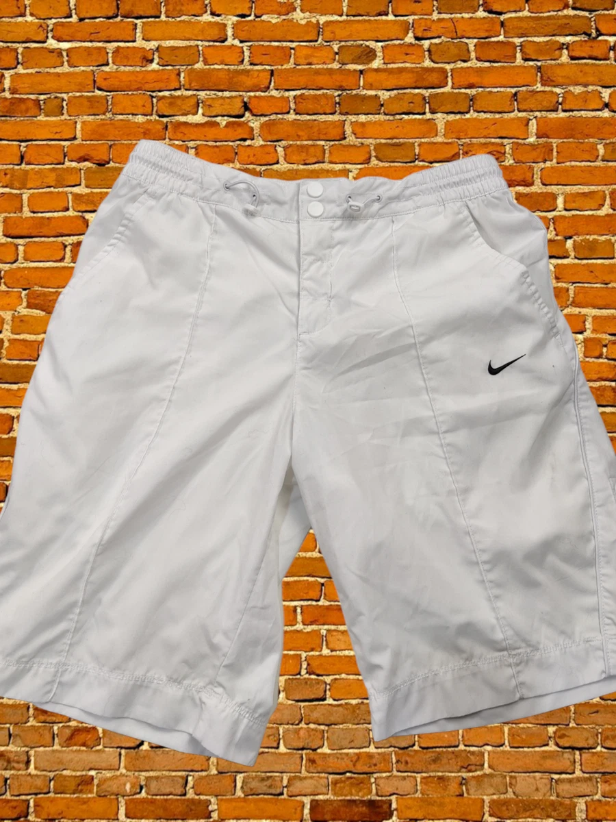 MENS NIKE WHITE SPORT SHORTS SIZE MEDIUM BERMUDA GOLF ACTIVE CASUAL ZIP FLY