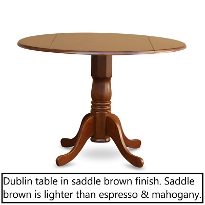 42'' Round Dublin drop-leaf pedestal kitchen table without chair saddle brown NEW