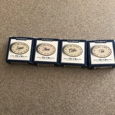 Longaberger Pottery Classic Blue Tie Ons~ Hard To Find, Sugar, Coffee, Tea Flour