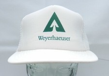 Weyerhaeuser Logo Hat Vintage Snapback White Logging Trucker Promo