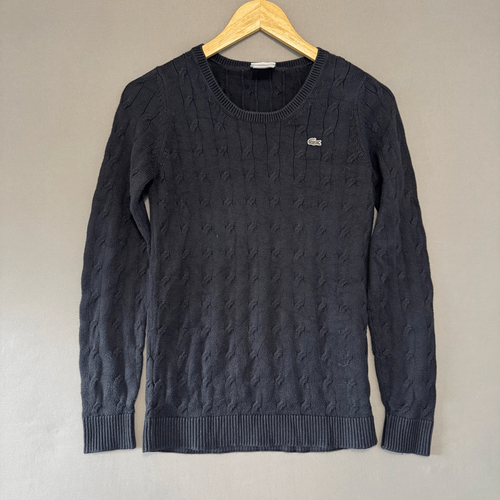 Lacoste Damen Pullover schwarz Zopfmuster Größe 38 Medium 100% Baumwolle