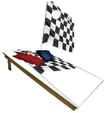 CORNHOLE Set BEANBAG TOSS GAME Racing Flag w Bags Boards Set