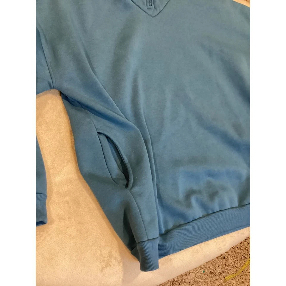 Zara Very Oversized, Slouchy collared quarter zip fleece sweatshirt in teal blue - Image 4 of 4