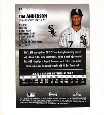 2023 Topps Stadium Club #86 TIM ANDERSON Chicago White Sox | eBay