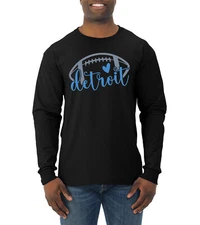 Fan Of City of Detroit Football Blue Heart Script Writing Men Long Sleeve Shirt