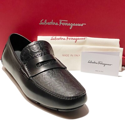 NEW Ferragamo Penny 9.5 E Black Calf Leather Men display picture 3