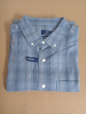 George Men's Long Sleeve Poplin Button-Up Shirt Wheatered Blue Plaid Small34-36