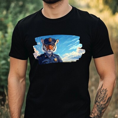 Herren T-Shirt Tiger als Polizist Motiv Baumwolle Größe XS bis 5XL