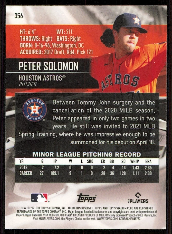 2021 Stadium Club Chrome #356 Peter Solomon RC - Image 2 of 2