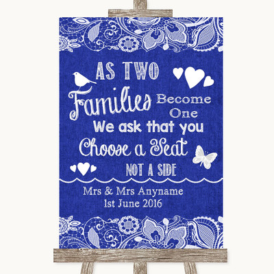 Marineblau Sackleinen & Spitze, wenn Familien zu einem Sitzplan Hochzeitsschild werden