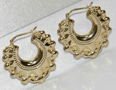 Large Victorian 9ct Gold Filled Spiked Gypsy Creole Hoop Earrings - Gold Filled 1 thumbnail image
