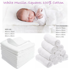 ✅ White Muslin Squares 100% Cotton Baby Cloths Reusable Nappy Inserts Bibs 