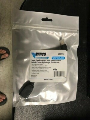 VANCO 233106X HDMI M-F RIGHT ANGLE BOTTOM FLAT 6 INCH New