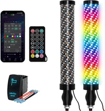 2PCS 1FT Fat Whip Lights with Spring Base, Thick LED Whip Lights with App & Remo